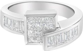 House of Brilliance 14K White Gold 1 1/3 Cttw Princess and Baguette-cut Diamond Ring at Nordstrom, Size 6.75
