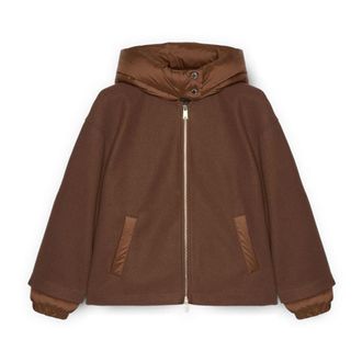 Fiorella Rubino Jassen, Dames, Bruin, 4Xl, Polyester, Jas met twee materialen, capuchon en rits