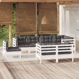 vidaXL Vidaxl - Set Divani Da Giardino 8 Pz Con Cuscini Bianchi Legno Di Pino
