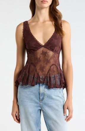 PacSun Romee Lace Tank in Brown at Nordstrom, Size Medium