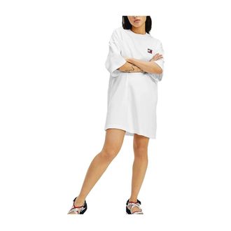 Tommy Hilfiger Logo Oversized T-shirt Jurk - Dames - Casual kleedjes - Wit - XS - Katoen - Kleedjes