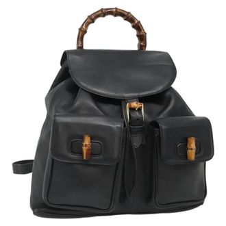 Gucci Vintage Bamboo Leather Black Leather Backpack Bag (Pre-Owned)