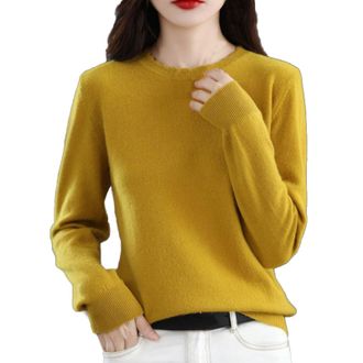 Generic Cashmere Jumper for Women 2025 Merino Wool Cashmere Sweater Loose Fit Long Sleeve Crew Neck Plain Knitted Pullover Jumper Tops
