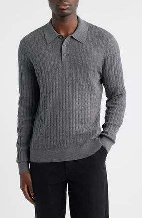 Wax London Oban Diamond Stripe Cotton & Cashmere Polo Sweater in Grey Marl at Nordstrom Rack, Size Xx-Large