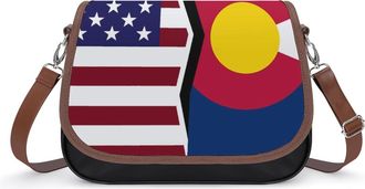 Generic USA And Colorado State Flag Crossbody Bag Womens Handbag PU Message Bags Shoulder Purse with Adjustable Strap