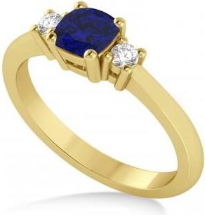 Allurez Cushion Blue Sapphire & Diamond Three-Stone Engagement Ring 14k Yellow Gold (0.60ct)