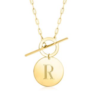 RS Pure by Ross-Simons Italian 14kt Yellow Gold Personalized Disc Toggle Paper Clip Link Necklace