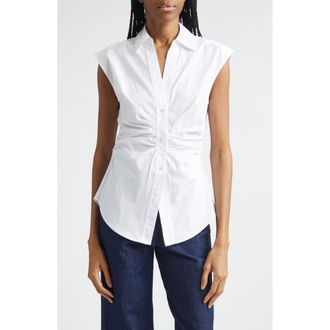 Veronica Beard Devra Ruched Button-Up Shirt in White at Nordstrom, Size 14