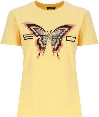 Etro Katoenen T-shirt met Logo Borduursel - Dames - T-shirts - Geel - L - Katoen - Tops