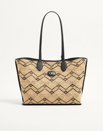 Valentino Garavani Valentino Garavani Medium Raffia Shopping Bag with a Geometric Pattern Wo