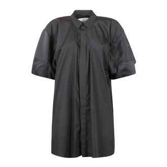 sacai Kleedjes, Dames, Zwart, S, Katoen, Poplin Twill Jurk met Katoen en Nylon