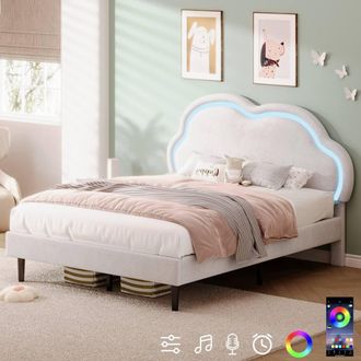 Matteo Double Upholstered Bed - LED Adjustable Cloud Headboard - Cream Velvet