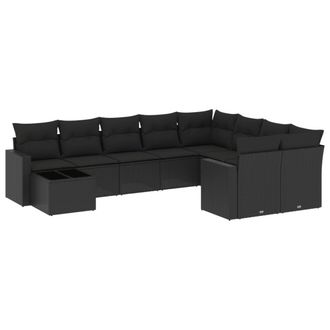 vidaXL Set De Sof&aacute;s De Jard&iacute;n 10 Pzas Cojines Rat&aacute;n Sint&eacute;tico Negro Vidaxl