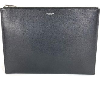 Saint Laurent Black Leather Clutch Bag Pouch (Pre-Owned)