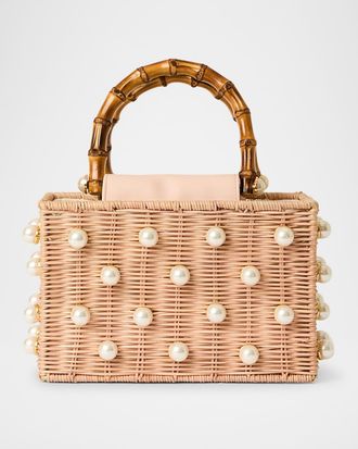 BTB Los Angeles Chloe Pearly Rattan Box Top-Handle Bag