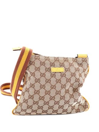 Gucci Web Strap Zip Messenger Bag GG Canvas Small crossbody bag - Bruin