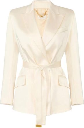 Elisabetta Franchi Stretch Satin Jas met Riem - Dames - Blazers - Geel - L - Leer - Jassen