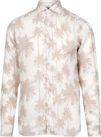 Barba Camicia in Lino Stampato - - Shirts - Uomo - Beige - 3XL