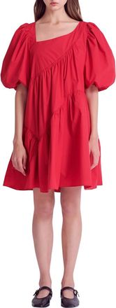 English Factory Asymmetric Poplin Sadie Dress In Raspberry
