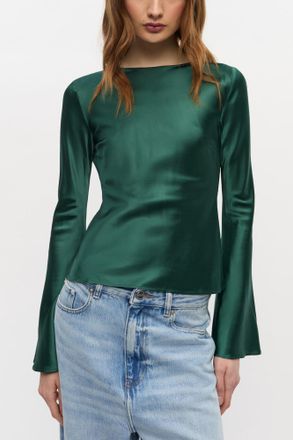 Ganni Green Satin Blouse - Size 32 Viscose