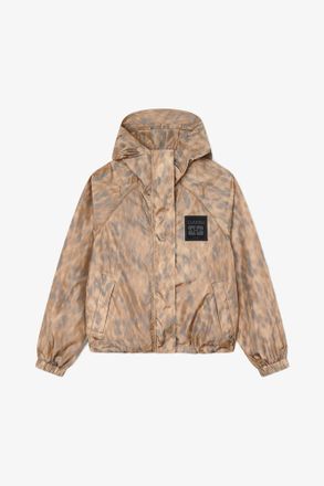 Ganni Flyweight Jacket in Printed Nylon - Size 2XL/3XL Burro