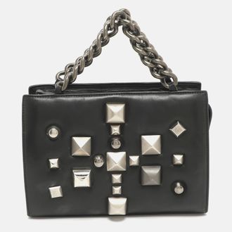 Roberto Cavalli Studded Black Leather Satchel
