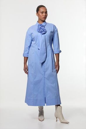 Karen Millen Rosette Woven Shirt Maxi Dress in Blue at Nordstrom, Size 18