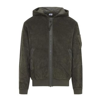 C.P. Company Corduroy 350 Full Zip Hooded Sweatshirt - Heren - Zomerjassen - Groen - M - Katoen - Jassen