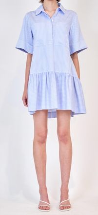 SIMKHAI Cris Short Sleeve Shirt Dress In Blue Hydrangea Stripe