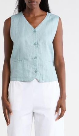 Eileen Fisher V-Neck Organic Linen Vest in Seafoam at Nordstrom Rack, Size Xx-Small