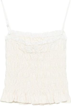 System Shirred Ruffled Edge Cropped Blouse - White