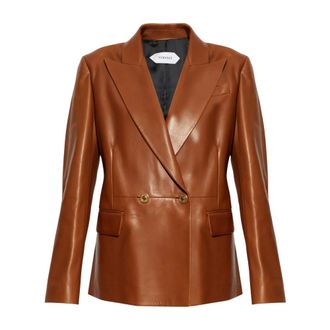 Versace Jassen, Dames, Bruin, M, Leer, Leren Jas Met Enkele Split