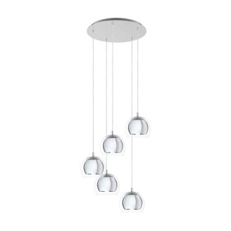 Loops Pendant Ceiling Light Colour Galvanised Chrome Shade Clear Glass Bulb E27 5x28W