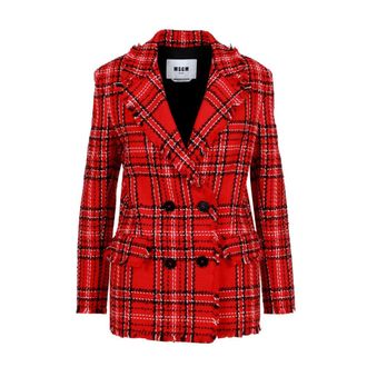 Msgm Blazers, female, Red, Size: XS Double-Breasted Tweed Jacket
