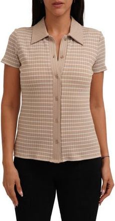 Cyrus Stripe Rib Button-Up Knit Top in Nomad/Pale Flex at Nordstrom Rack, Size X-Large