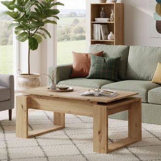 Dmora Mesa De Centro Ddav, Mesa De Centro Con Tapa Elevable, Mesa De Centro Para La Sala De Estar, 105x55h45/56 Cm, Nudos De Roble - Dmora