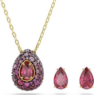 Swarovski Sublima Set (2), Pear cut, Red, 18K gold finish Set