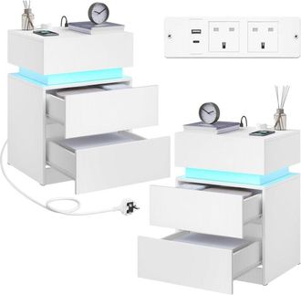 Woltu 2x Front Bedside Table 3 Drawers Nightstand with 25 Light Colors, Chest of 3 Drawer Cabinet for Bedroom Living Room or Office