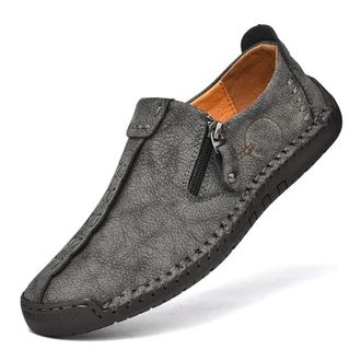 Generic Mens Loafers Shoes with Side Zipper, Handmade Non Slip Rubber Sole Walking Shoes Flexible Moccasins for Driving (Grey,10.5)
