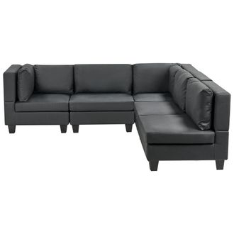 Beliani Sof&aacute; Modular Moderno 5 Plazas Tapizado Piel Sint&eacute;tica Patas Negras Respaldo Acolchado Izquierdo Negro Unstad