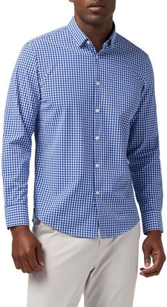 Mizzen+Main Leeward Trim Fit No Tuck Gingham Performance Button-Up Shirt in Cobalt Crew Gingham at Nordstrom, Size Xx-Large