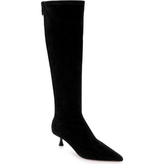 L'agence Emilie Pointed Toe Kitten Heel Knee High Boot in Black Suede at Nordstrom Rack, Size 6.5