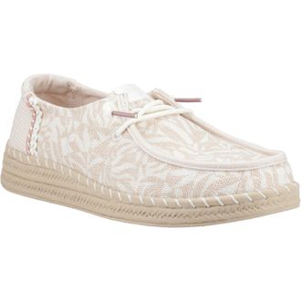 HeyDude Wendy Espadrille Retro Palm Cotton Blend WoMens Pale Pink/White Espadrilles - Size UK 7