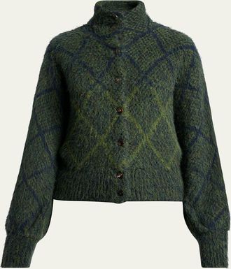 Dries Van Noten Diamond Knit Turtleneck Cardigan