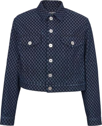 Balmain Mini monogram jacquard denim jack - Heren - Spijkerjassen - Blauw - L - Denim - Jassen