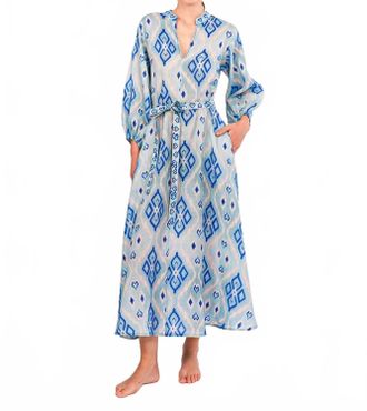 Nimo With Love Marigold Linen Maxi Dress In Ikat Blue