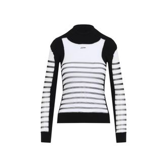 Jean Paul Gaultier Fitted Black Sweater With Striped Pattern And High Neck