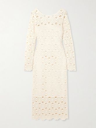 Cara Cara Abito Midi In Cotone Crochet Marsielle - Crema