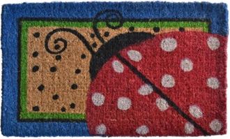 Imports Decor Ladybug Coir Door Mat with Polka Dot Design, Handwoven Coconut Fiber Doormat, Weather Resistant Indoor Outdoor Entrance Rug