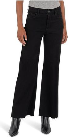 Kut from the Kloth Petite Meg High Rise Fab Ab Wide Leg Raw Hem-long Inseam Womens Jeans Black : 18P 25, Cotton/Denim/Polyester